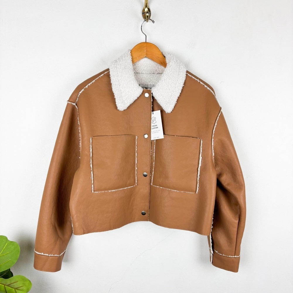 NWT Love Tree Vegan Leather Sherpa Lined Cropped Jacket Sz S